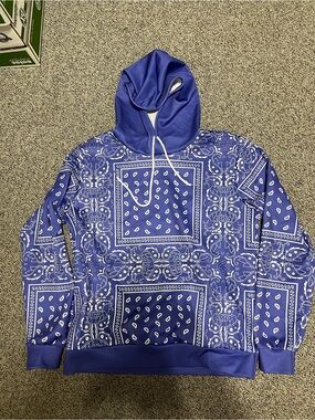 Blue Bandana Print Hoodie Sweatshirt - Men